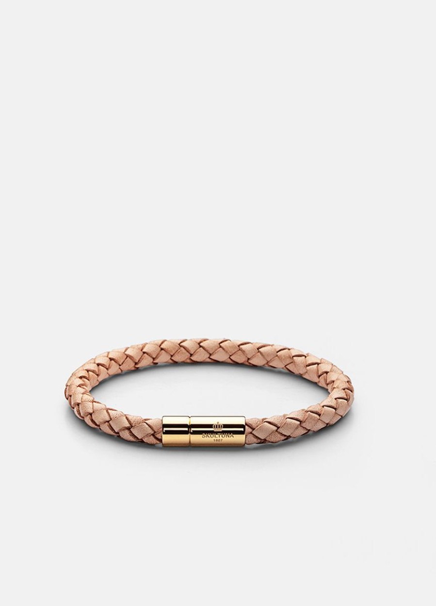 For Honom Skultuna 1607 | Leather Bracelet - Gold Plated / Natural