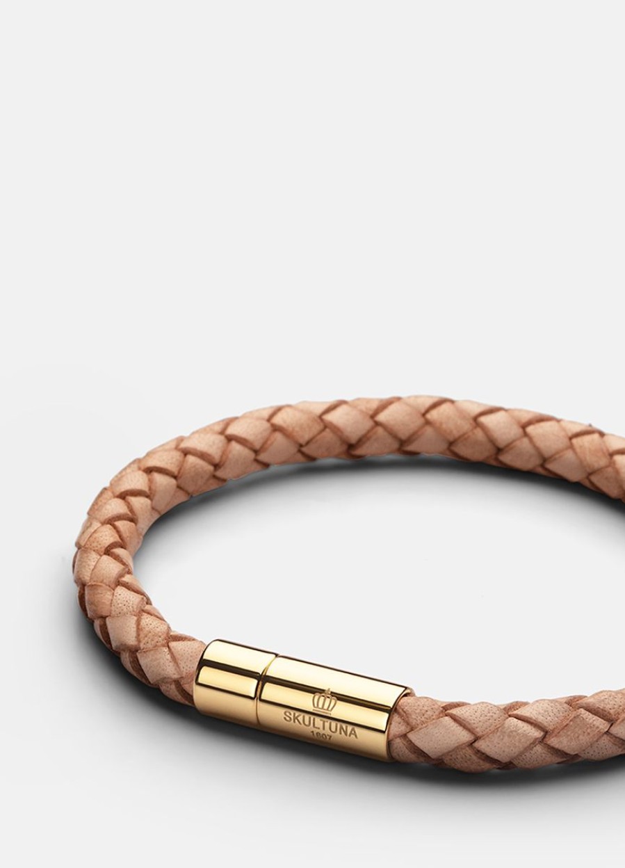 For Honom Skultuna 1607 | Leather Bracelet - Gold Plated / Natural