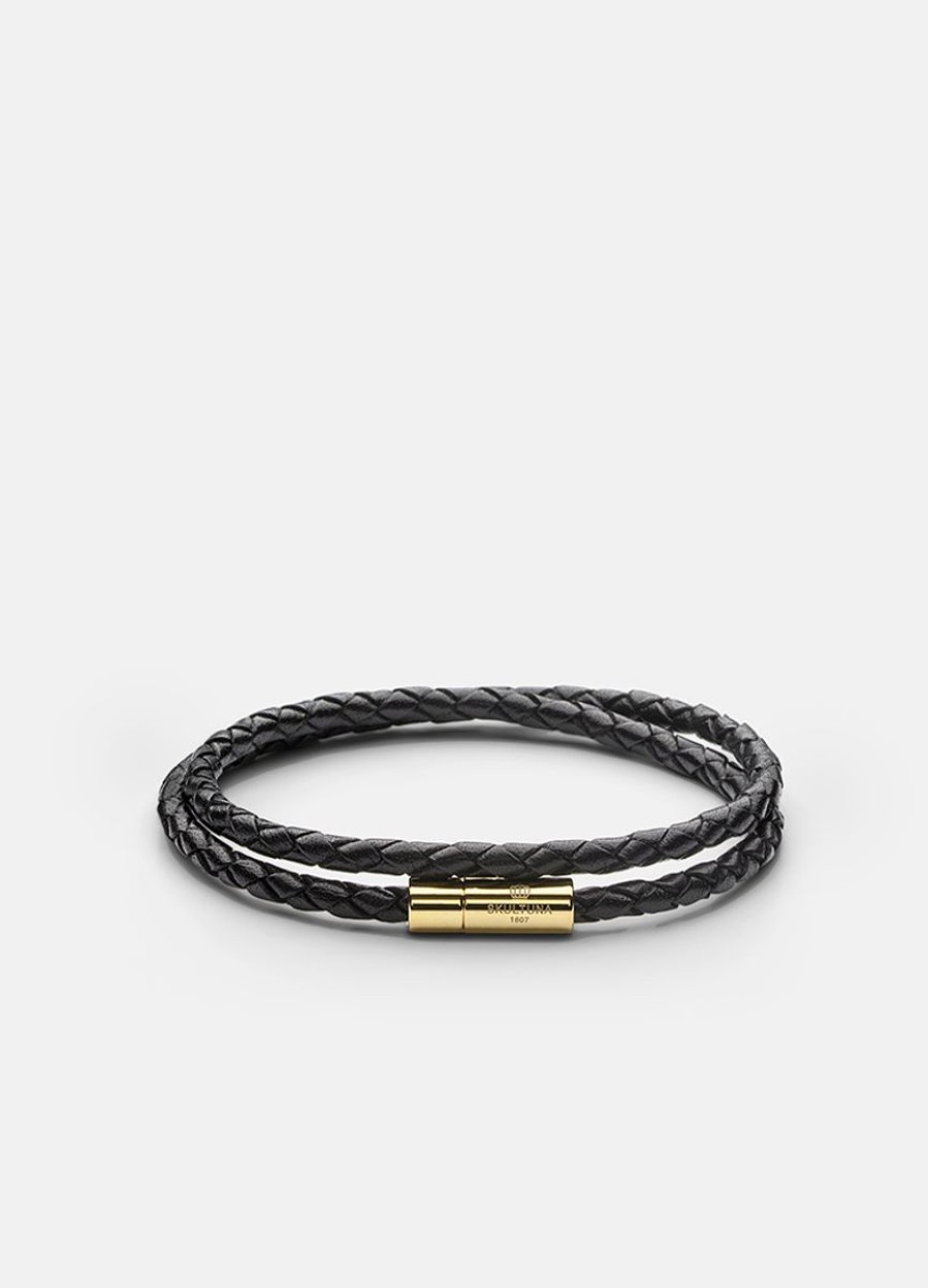 For Honom Skultuna 1607 | Leather Bracelet Thin - Gold Plated / Black