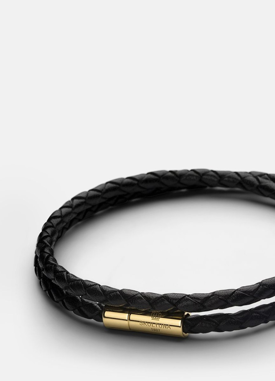 For Honom Skultuna 1607 | Leather Bracelet Thin - Gold Plated / Black