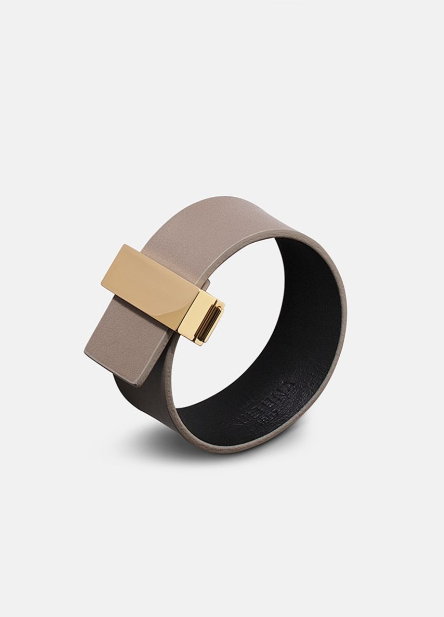 For Henne Skultuna 1607 | Clasp Leather Bracelet Thin Gold - Grey