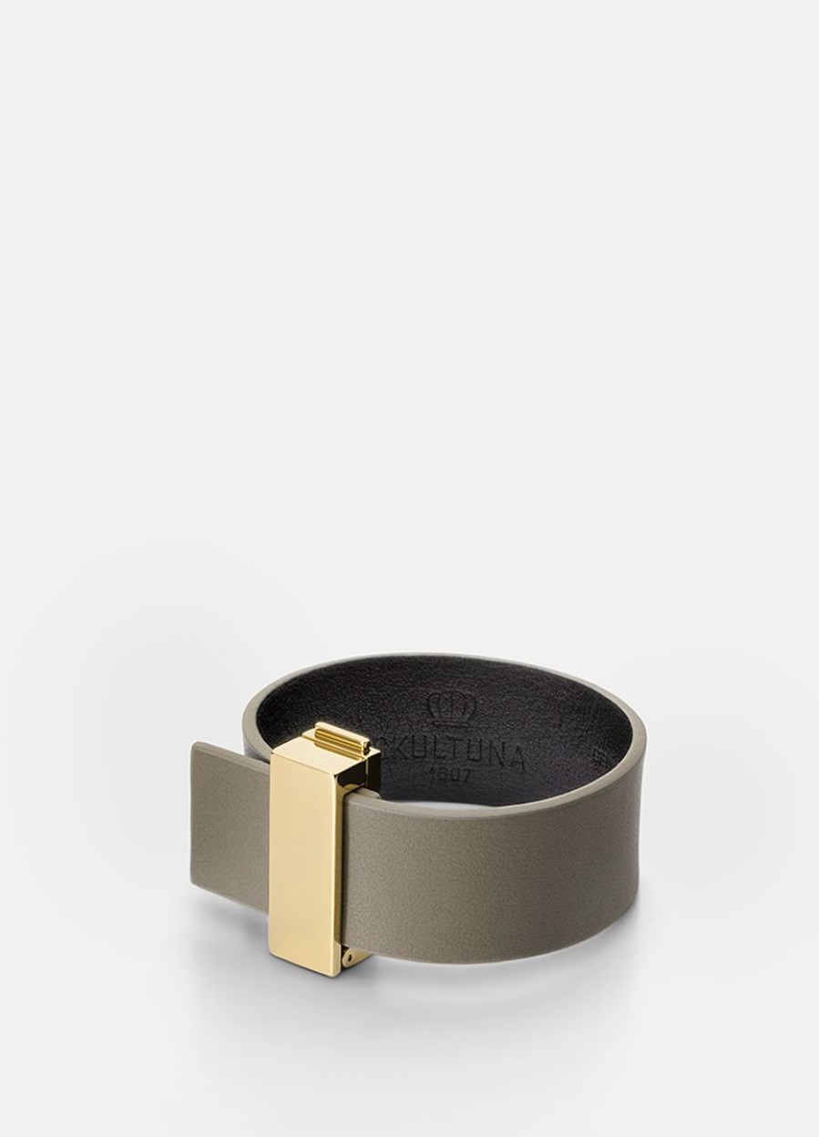 For Henne Skultuna 1607 | Clasp Leather Bracelet Thin Gold - Grey