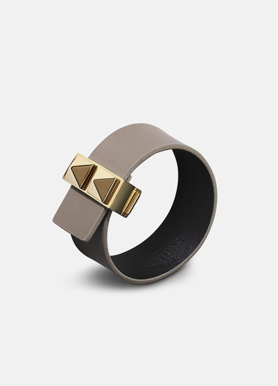 For Henne Skultuna 1607 | Clasp Rivets Thin Bracelet Gold - Grey