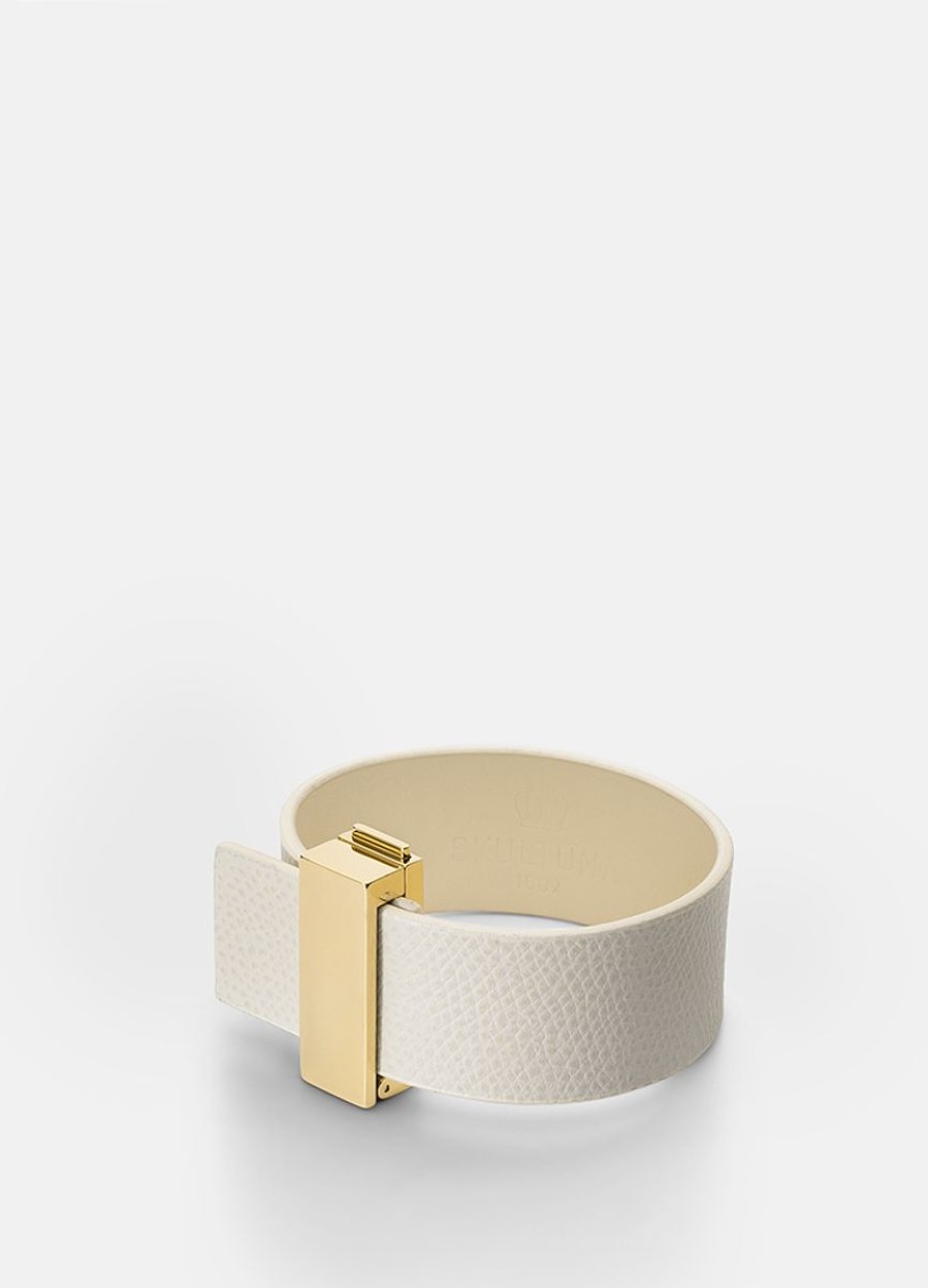 For Henne Skultuna 1607 | Clasp Leather Bracelet Thin Gold - White