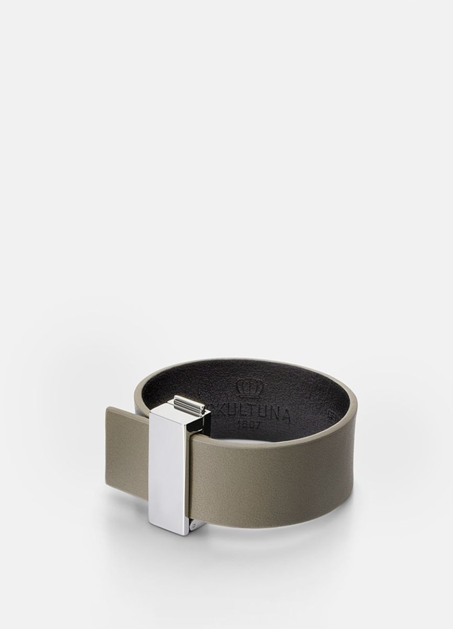 For Henne Skultuna 1607 | Clasp Leather Bracelet Thin Silver - Grey