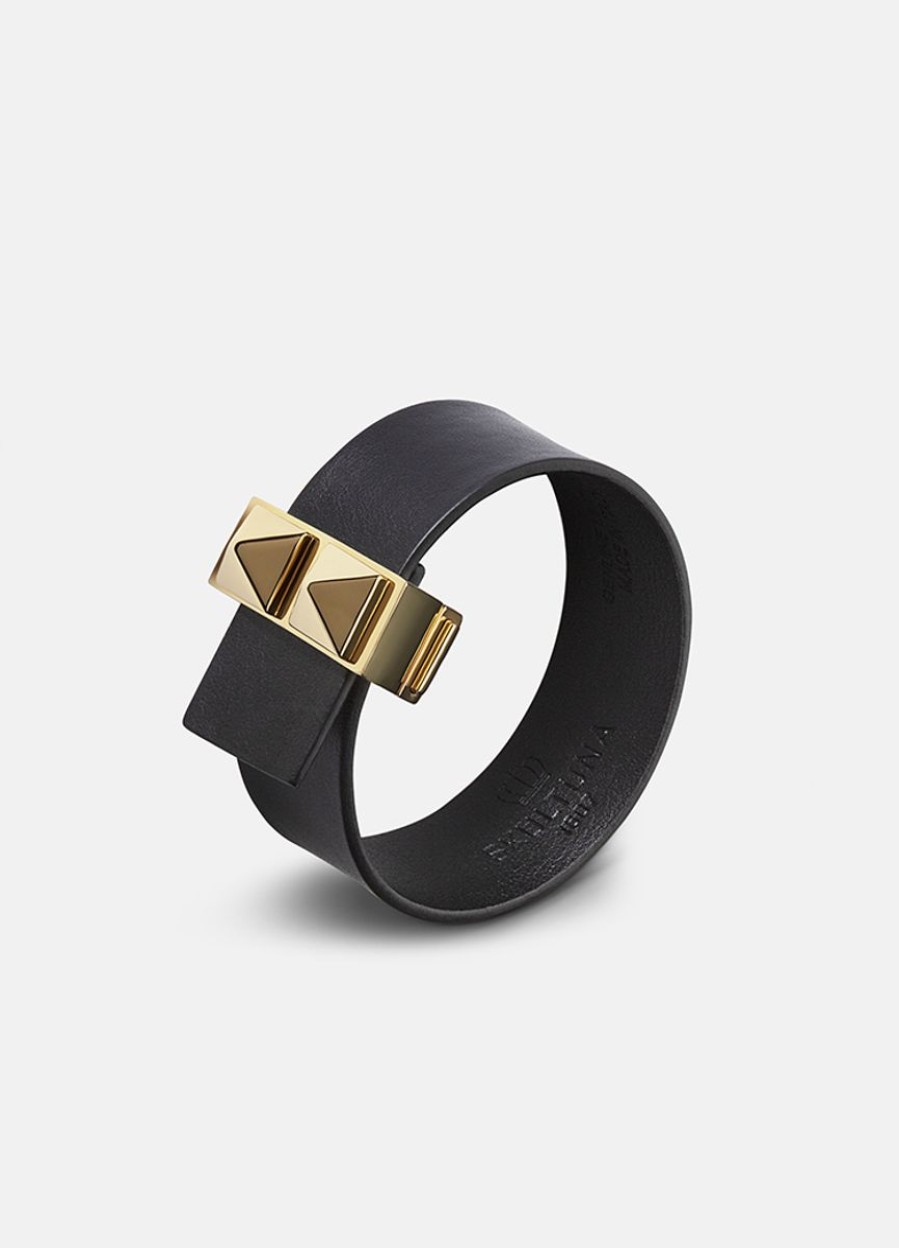 For Henne Skultuna 1607 | Clasp Rivets Thin Bracelet Gold - Black