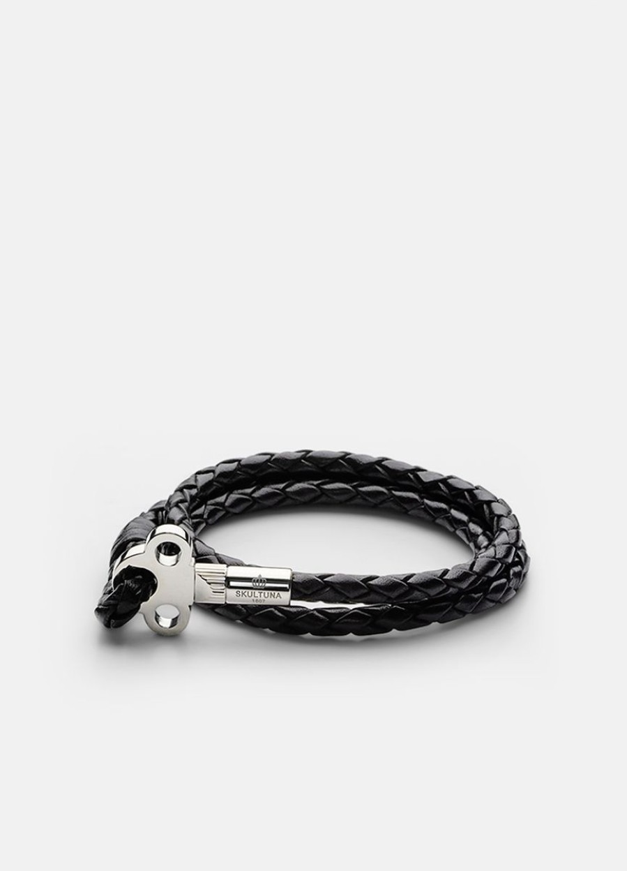 For Henne Skultuna 1607 | Key Leather Bracelet Silver - Black