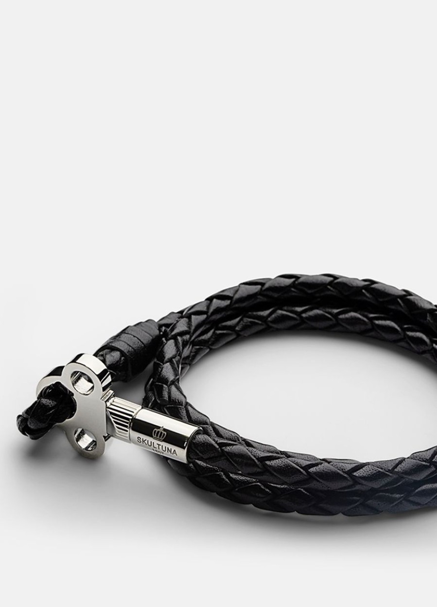 For Henne Skultuna 1607 | Key Leather Bracelet Silver - Black