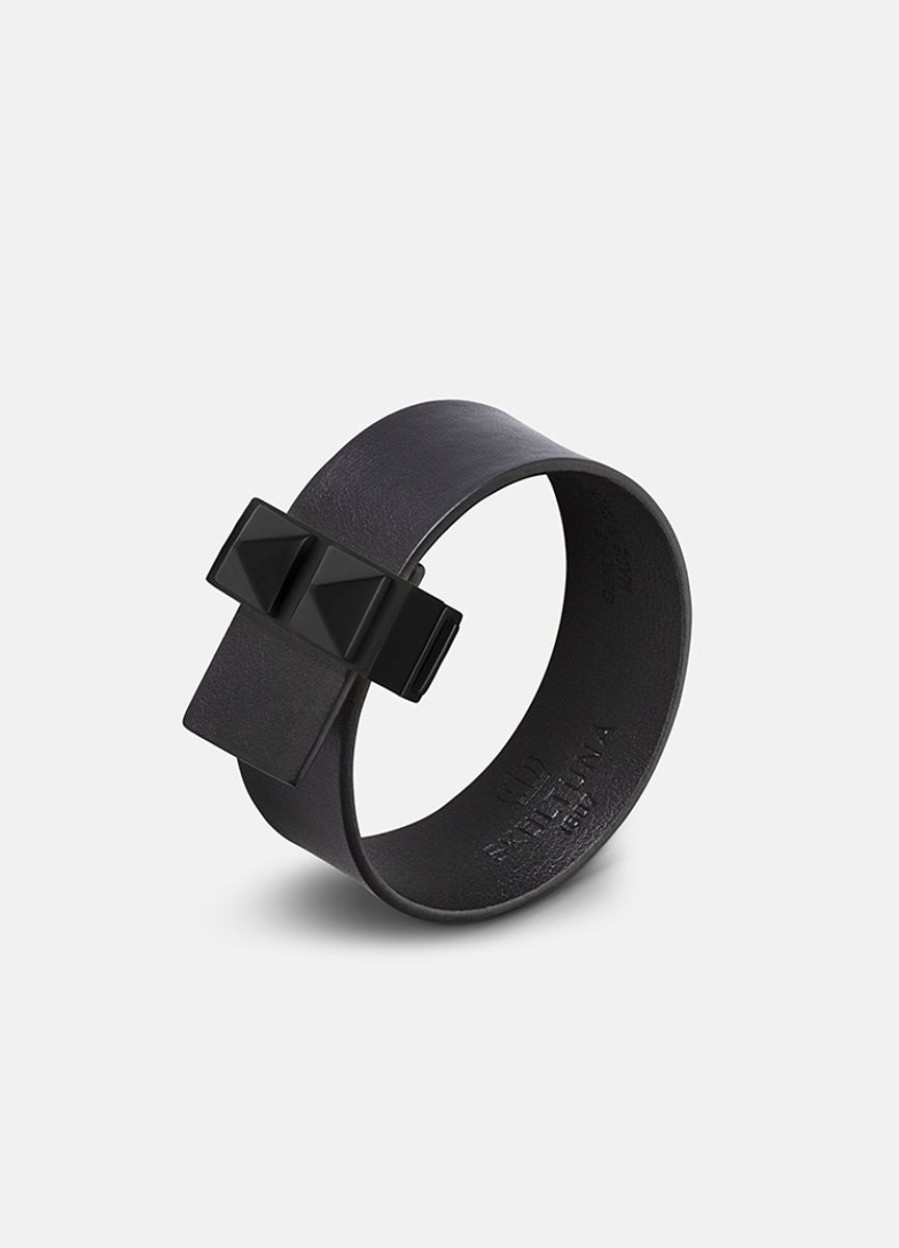 For Henne Skultuna 1607 | Clasp Rivets Thin Bracelet Black - Black