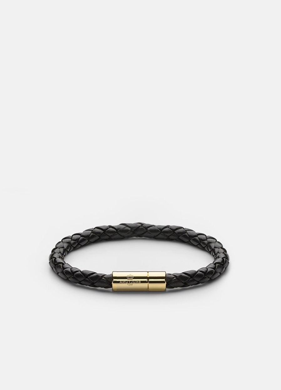 For Honom Skultuna 1607 | Leather Bracelet - Gold Plated / Black