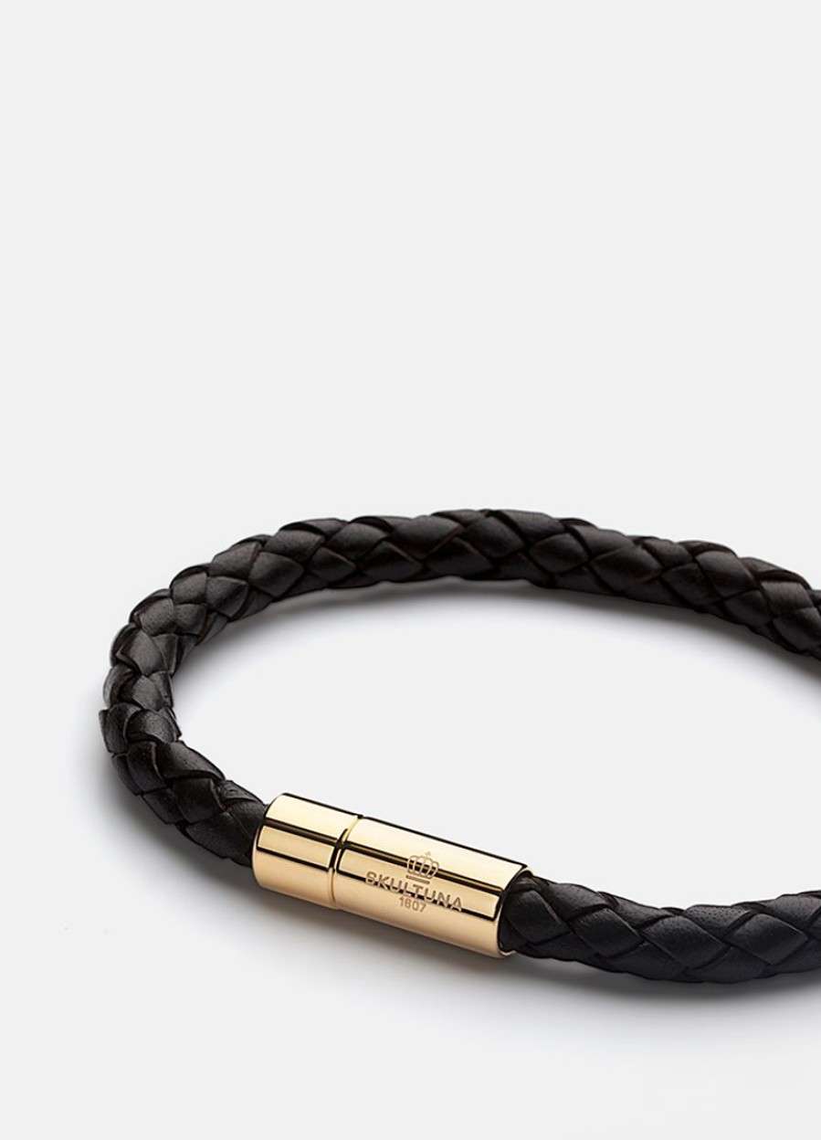 For Honom Skultuna 1607 | Leather Bracelet - Gold Plated / Black