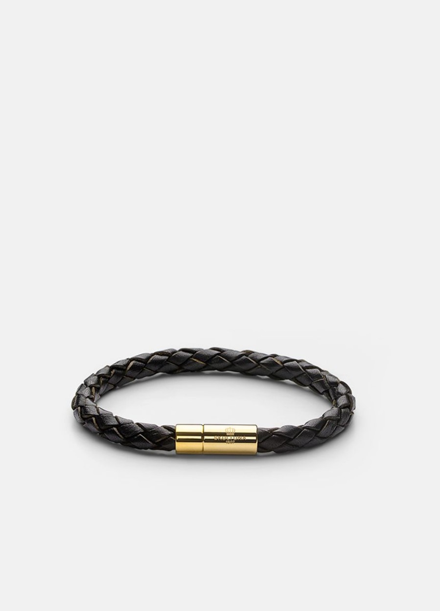 For Honom Skultuna 1607 | Leather Bracelet - Gold Plated / Dark Brown